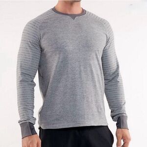 Lululemon Cypress Run Long Sleeve Rulu Heathered Slate Gray Stripe L